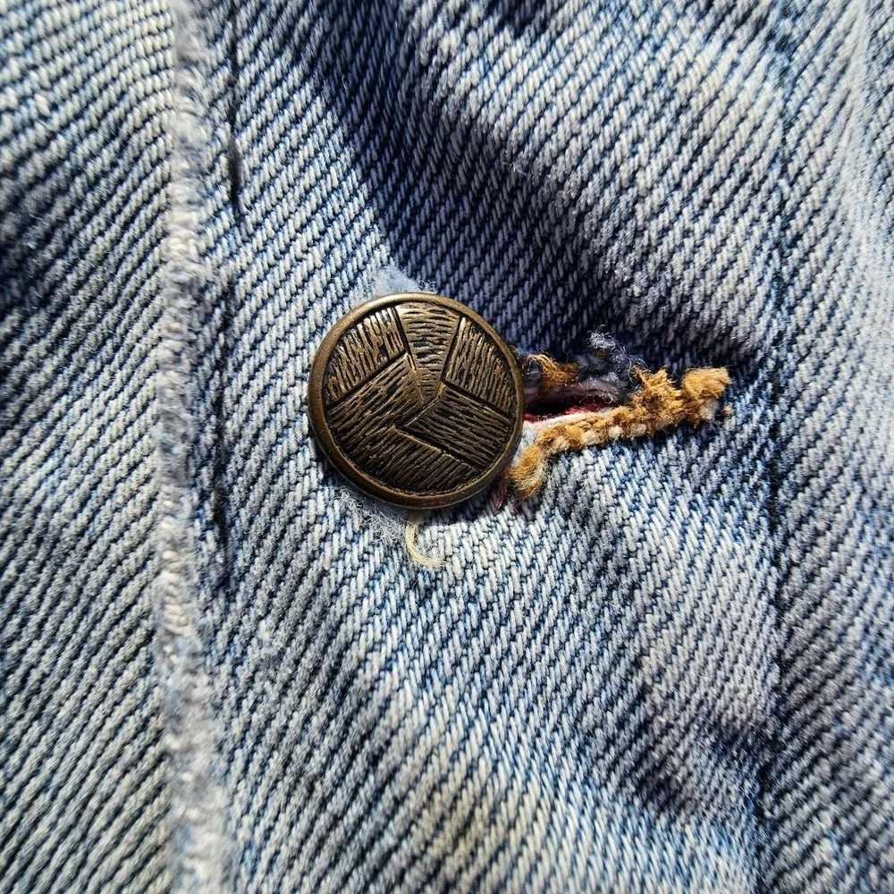 True VTG Lined Denim Trucker Jacket Type 3 Lg (Boxy) Faded And Stained Red Gut